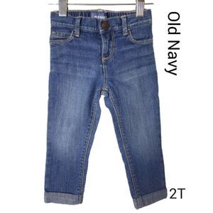 Old Navy Girls 2T Jeans Adjustable Roll Cuff Straight Leg Denim Pull Up Pants 2T
